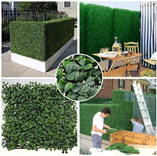 Artificial Boxwood Hedge, Faux Greenery Wall, Privacy Hedge Screen, UV Protected Faux Greenery Mats, Boxwood Wall, Suitable for Both Outdoor or Indoor (20x20 Inch DarkG_12pc)