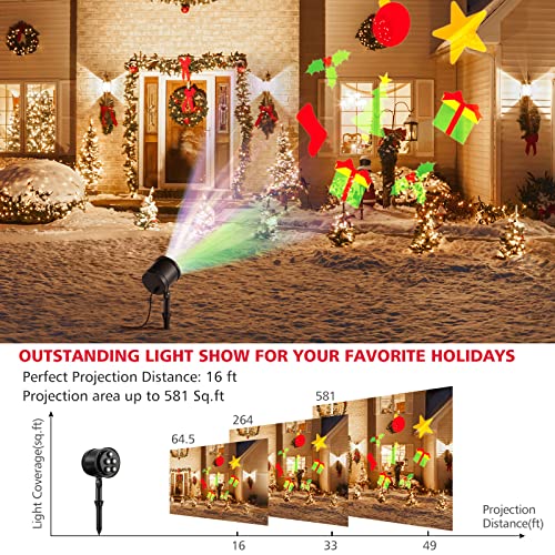 Tangkula Christmas Projector Light, Rotating LED Projection Lamp with 60° Adjustable Angle, Outdoor Landscape Decorative Lighting for Christmas, Holiday, Party, Garden, Patio