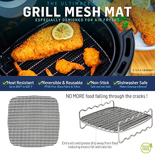 Air Fryer Rack Accessories Compatible with Power Airfryer Oven Vortex, Bagotte, Master Culinary, Paula Deen, Philips, Yedi, Secura, More | Skewer + Kebab Accessory for Cooking + Grilling