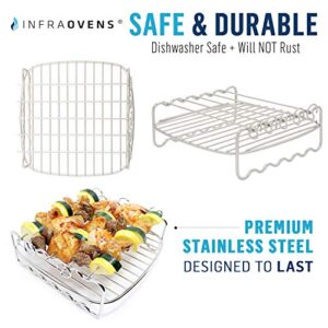 Air Fryer Rack Accessories Compatible with Power Airfryer Oven Vortex, Bagotte, Master Culinary, Paula Deen, Philips, Yedi, Secura, More | Skewer + Kebab Accessory for Cooking + Grilling