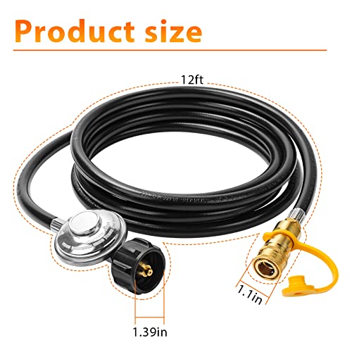 ArrogantF F271803 12ft Heater Propane Hose Compatible with Mr. Heater Big Buddy Heater with Regulator for Mr.Heater Hose to 5-20 LB Propane Tank 3/8”Quick Connect Disconnect Fitting to QCC1 Connection