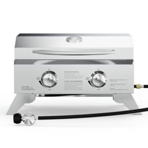 tabletop portable bbq grill, dual propane burner – stainless steel
