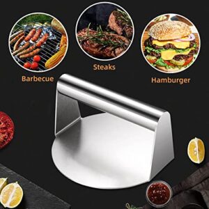 Koicarpe Burger Press - Stainless Steel Burger Smasher Tool - Smooth & Non-Stick Surface - Round Utensil for Grilling Meat Patty, Steak, Hot Dog, Grill Flattener for Steaks, Panini, Sandwich, 5.5x5.5