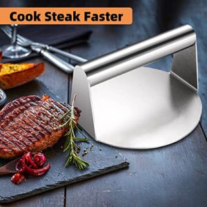 Koicarpe Burger Press - Stainless Steel Burger Smasher Tool - Smooth & Non-Stick Surface - Round Utensil for Grilling Meat Patty, Steak, Hot Dog, Grill Flattener for Steaks, Panini, Sandwich, 5.5x5.5