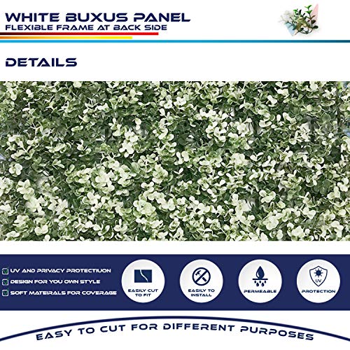 Windscreen4less Artificial Faux Ivy Leaf Decorative Fence Screen 20'' x 20" Boxwood/Milan Leaves Fence Patio Panel, Buxus White 12 Pieces