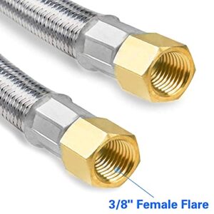 MOFLAME 16 Feet Braided Stainless Propane Hose with Both 3/8 Inch Female Flare Ends, Brass Tube Fitting, Coupling for RV, Gas Grill, Turkey Cooker, Propane Fire Pit, Patio Heater ,Smoker and More