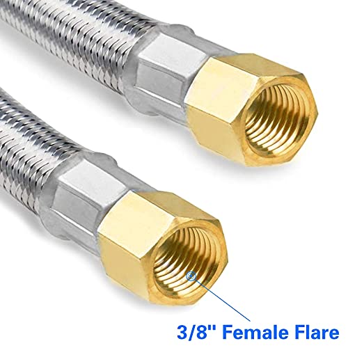 MOFLAME 16 Feet Braided Stainless Propane Hose with Both 3/8 Inch Female Flare Ends, Brass Tube Fitting, Coupling for RV, Gas Grill, Turkey Cooker, Propane Fire Pit, Patio Heater ,Smoker and More