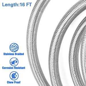 MOFLAME 16 Feet Braided Stainless Propane Hose with Both 3/8 Inch Female Flare Ends, Brass Tube Fitting, Coupling for RV, Gas Grill, Turkey Cooker, Propane Fire Pit, Patio Heater ,Smoker and More