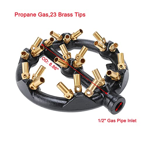 skyehomo Propane Gas Jet Burner for Chinese Wok Range, Grilling, Stir Fry | Bronze Round Nozzle Jet Burner Cast Iron with 23 Brass Tips - Up 100,000 BTU