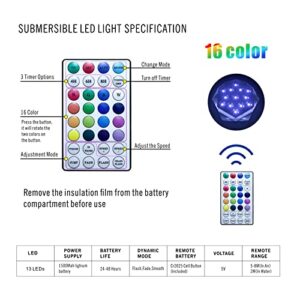 Aygrochy Pool Lights, Rechargeable Submersible Led Lights, Magnetic IP68 Underwater Pond Light with RF Remote and 16 Color Changing(2 Pack)