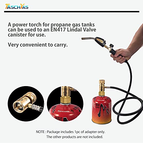 Isobutane to Propane Adapter - Taschyas Camping Grill Propane Gas Stove Adapter - Input: EN417 Lindal Valve Canister, Output: Propane Gas Stove Z20