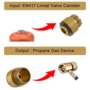 Isobutane to Propane Adapter - Taschyas Camping Grill Propane Gas Stove Adapter - Input: EN417 Lindal Valve Canister, Output: Propane Gas Stove Z20