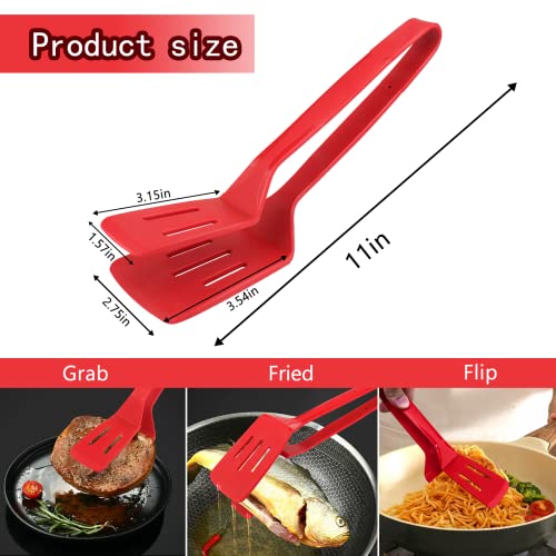 Silicone Kitchen Tongs 11 Inch Premium Stainless Steel Barbecue Clamp Multipurpose BBQ Clamp Spatula for Gripper Bread Clip/Fried Steak Clamp/Flipping Fish/Beefsteak Turner Flipper