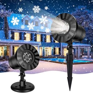 Christmas Snowflake Projector Lights Outdoor, Waterproof LED Landscape Rotating Snowflake Projection Light, Christmas Decorations Indoor for Halloween Home Party Holiday Wedding Garden (White)