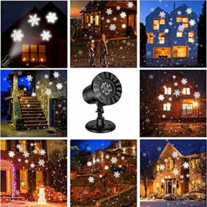 Christmas Snowflake Projector Lights Outdoor, Waterproof LED Landscape Rotating Snowflake Projection Light, Christmas Decorations Indoor for Halloween Home Party Holiday Wedding Garden (White)