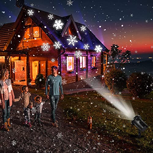 Christmas Snowflake Projector Lights Outdoor, Waterproof LED Landscape Rotating Snowflake Projection Light, Christmas Decorations Indoor for Halloween Home Party Holiday Wedding Garden (White)