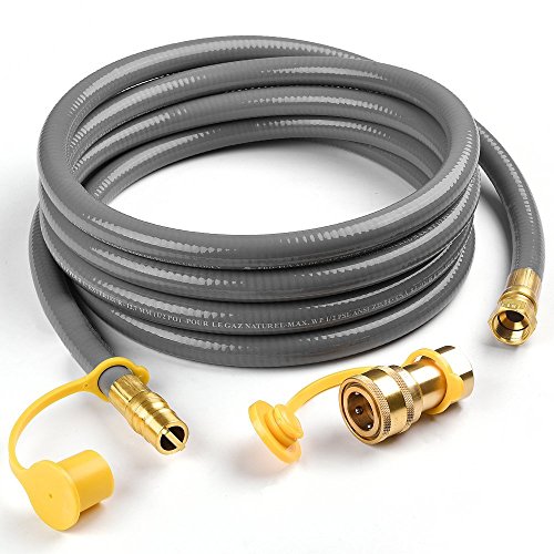 3/8" QDD+NG Gas Hose 12' Long Quick Disconnect Low Pressure Natural Gas and Propane Gas Hose [2578] 1/2 PSIG PRESSURE/Inlet 3/8 NPT Outlet 3/8 Flare Swivel Female Brass Connector