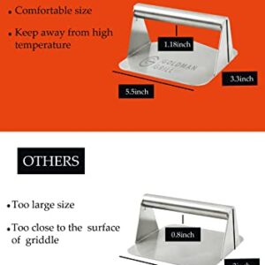 GOLDMAN GRILL Burger Press - Square 5.5inch Stainless Steel Burger Smasher- Perfect Griddle Accessories for Flat Top Grill and Skillet-Nonstick Meat Patty Smasher-Dishwasher Safe