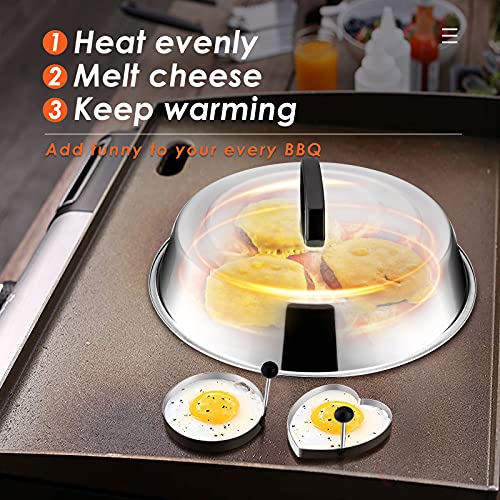 HaSteeL Griddle Accessories Set, Stainless Steel Griddle Tools Kit of 10 for Flat Top Teppanyaki BBQ Cooking Camping, 12” Melting Dome, Metal Spatulas, Griddle Scrapers, Tong, Egg Rings, Bottles