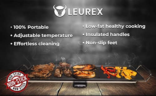 Premium Heavy Duty 35” Electric Portable Nonstick Teppanyaki Hibachi Grill Leurex Extra Large Table Top Griddle BBQ Barbecue Indoor Outdoor Camping with Adjustable Temperature