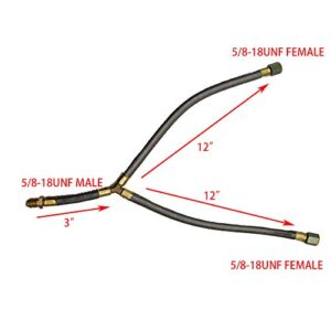 MENSI Propane Grill Y-Splitter Extension Adapter Braided Hose Length 15" with 3/8" Flare Connection