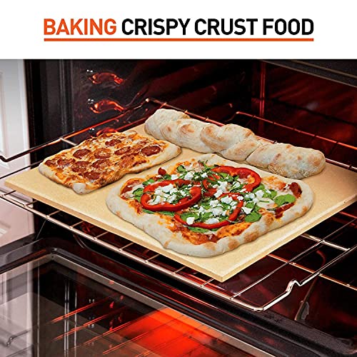 Arcedo Baking Stone for Bread, 15 x 12 Inch Rectangular Pizza Stone for Oven and Grill, Heavy Duty Ceramic Pizza Pan, Thermal Shock Resistant Pizza Grilling Stone for Pizza, Bread, Pies and More