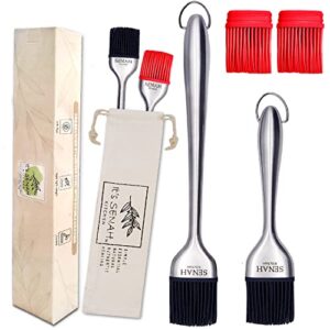 it’s senah | new 7pcs bundle | 304-stainless steel bbq grill basting brush with 100% natural, dust-free cotton storage bag, easy grip handle oil brush, anti-rush baking, pastry cooking brushes