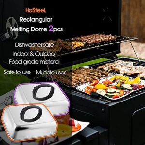 Cheese Melting Dome Set of 2, HaSteeL Stainless Steel Rectangular 9x7 Inch Basting Steaming Cover, Heavy Duty Metal Grill Dome for Flat Top Teppanyaki Barbecue Cooking Indoor/Outdoor, Dishwasher Safe