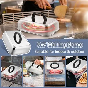 Cheese Melting Dome Set of 2, HaSteeL Stainless Steel Rectangular 9x7 Inch Basting Steaming Cover, Heavy Duty Metal Grill Dome for Flat Top Teppanyaki Barbecue Cooking Indoor/Outdoor, Dishwasher Safe