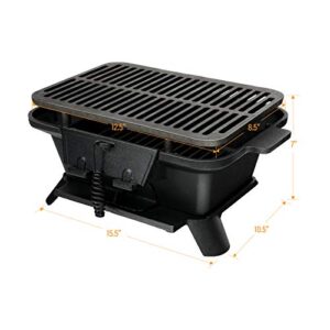 Giantex Charcoal Grill Hibachi Grill, Portable Cast Iron Grill with Double-sided Grilling Net, Air Regulating Door, Fire Gate, BBQ Grill Perfect for Outdoor Picnic Camping Patio Backyard Cooking