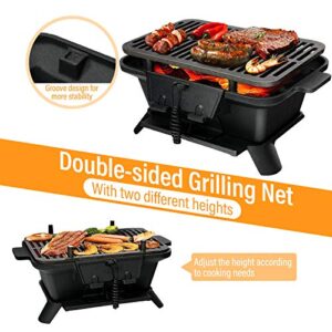 Giantex Charcoal Grill Hibachi Grill, Portable Cast Iron Grill with Double-sided Grilling Net, Air Regulating Door, Fire Gate, BBQ Grill Perfect for Outdoor Picnic Camping Patio Backyard Cooking