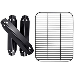 utheer grill parts replacement for dyna-glo dgc310cnp-d 3-burner propane gas grill, porcelain steel heat shield tent flavor bars flame tamer 3 packs, grill grid grates 1 pack