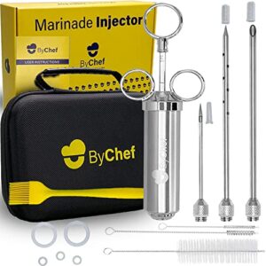 meat injection syringe stainless steel- food injector kit for meat with 3 needles-bbq smoking sauce injector set for injectable marinade- professional leak tight flavor booster in turkey and poultry