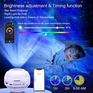 KEDEMAS Star Projector with APP and Remote Control, Galaxy Projector for Bedroom with Music Speaker, Night Lights Projector for Kids Adults with Control Timer, Room Decor/Birthday/Party/Ceiling,White