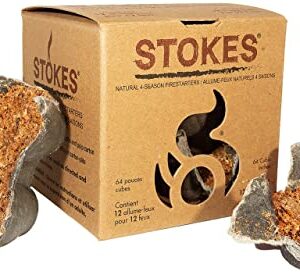 STOKES Natural FIRESTARTERS Food Safe Fire Starter for BBQ, Fireplace, Campfire, Charcoal Grill, Pizza Oven, Waterproof Indoor Outdoor Odor Free 12 Count