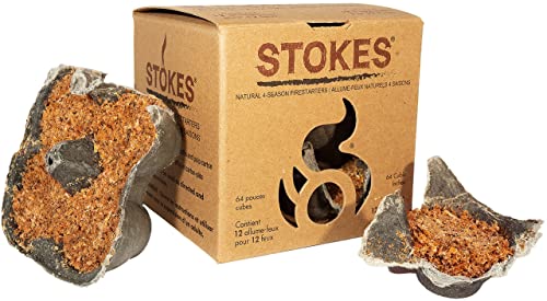 STOKES Natural FIRESTARTERS Food Safe Fire Starter for BBQ, Fireplace, Campfire, Charcoal Grill, Pizza Oven, Waterproof Indoor Outdoor Odor Free 12 Count