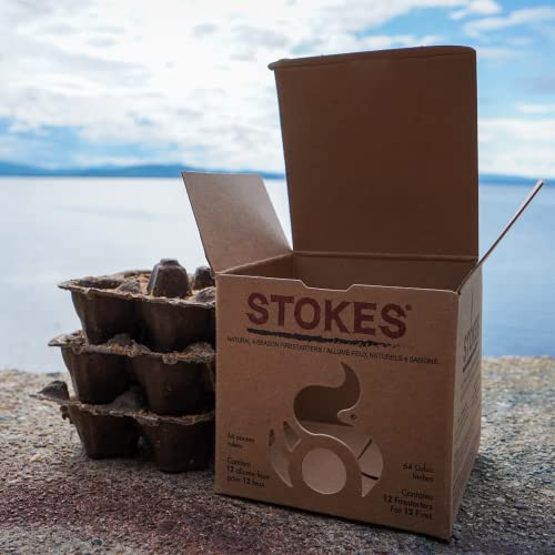 STOKES Natural FIRESTARTERS Food Safe Fire Starter for BBQ, Fireplace, Campfire, Charcoal Grill, Pizza Oven, Waterproof Indoor Outdoor Odor Free 12 Count