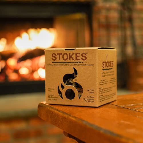 STOKES Natural FIRESTARTERS Food Safe Fire Starter for BBQ, Fireplace, Campfire, Charcoal Grill, Pizza Oven, Waterproof Indoor Outdoor Odor Free 12 Count