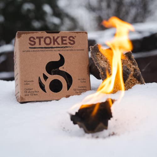 STOKES Natural FIRESTARTERS Food Safe Fire Starter for BBQ, Fireplace, Campfire, Charcoal Grill, Pizza Oven, Waterproof Indoor Outdoor Odor Free 12 Count