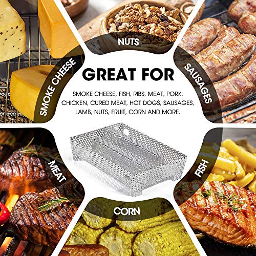 Buzzlett 12 Hours Pellet Maze Smoker Tray, Perfect for Hot or Cold Meat, Cheese, Fish and Pork Smoking, 5" x 8"