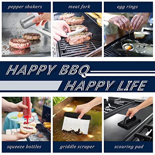 20Pcs Griddle Accessories Kit, HaSteeL Stainless Steel Flat Top Teppanyaki Tools Set for Indoor Outdoor BBQ Camping Cooking, Include Melting Dome, Bacon Press, Metal Spatulas, Scrapers, Easy to Clean