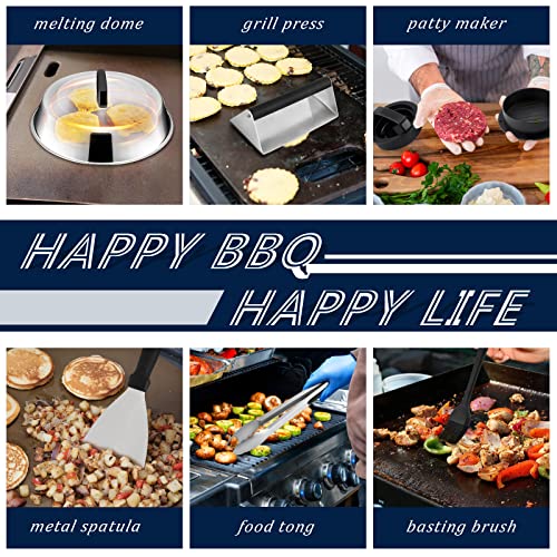 20Pcs Griddle Accessories Kit, HaSteeL Stainless Steel Flat Top Teppanyaki Tools Set for Indoor Outdoor BBQ Camping Cooking, Include Melting Dome, Bacon Press, Metal Spatulas, Scrapers, Easy to Clean