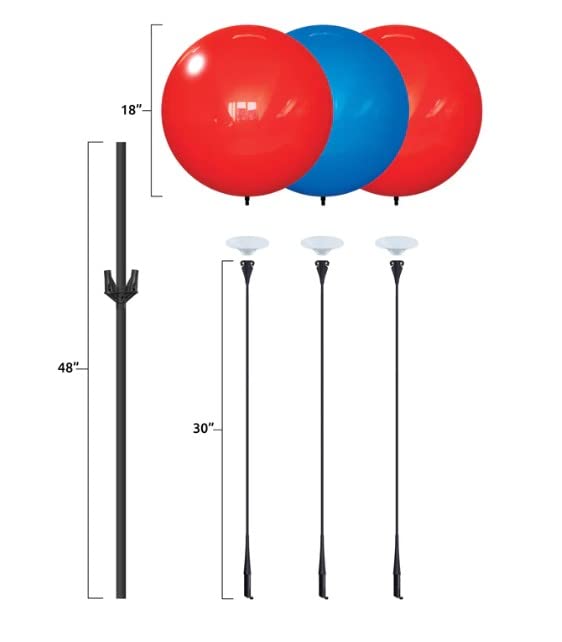 DuraBalloon - Weatherproof Reusable Balloon Triple Cluster Pole Kit - Helium Free Plastic Outdoor Balloons