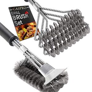 18-Inch Grill Brush Set (1 x Bristle Free Brush, 1 x Scraper Brush ), BBQ Brush for Grill Cleaning, Outdoor Grill Cleaning Tools, Stainless Steel, 2 PCS