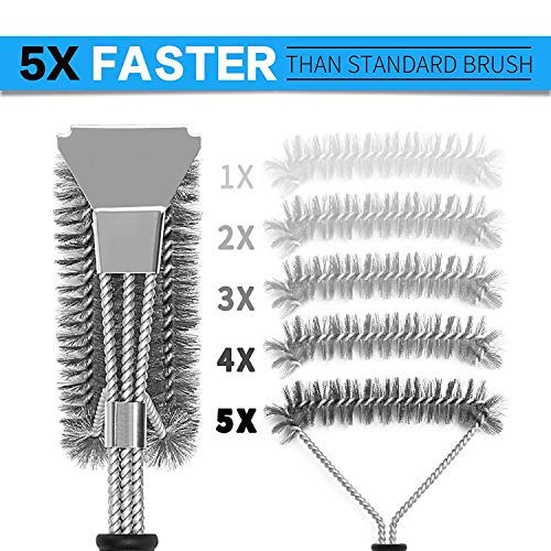 18-Inch Grill Brush Set (1 x Bristle Free Brush, 1 x Scraper Brush ), BBQ Brush for Grill Cleaning, Outdoor Grill Cleaning Tools, Stainless Steel, 2 PCS