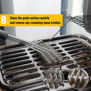 18-Inch Grill Brush Set (1 x Bristle Free Brush, 1 x Scraper Brush ), BBQ Brush for Grill Cleaning, Outdoor Grill Cleaning Tools, Stainless Steel, 2 PCS