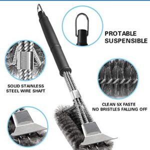 18-Inch Grill Brush Set (1 x Bristle Free Brush, 1 x Scraper Brush ), BBQ Brush for Grill Cleaning, Outdoor Grill Cleaning Tools, Stainless Steel, 2 PCS