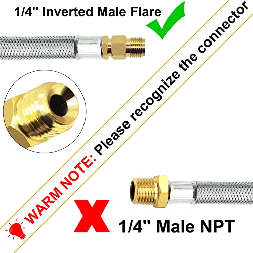 NQN 2 Packs RV Propane Hoses with Gauge,18 Inch Stainless Steel Braided Camper Tank Hose,Rv lp Gas Hoses Connector for Standard Two-Stage Regulator, 40Lb 250PSI,1/4" inverted male flare /QCC1 Fitting