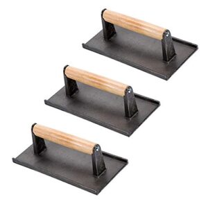 tezzorio (set of 3) cast iron steak weight/bacon press with wooden handle, 8 x 4-inch heavy-weight grill press, commercial grade burger/panini weight press