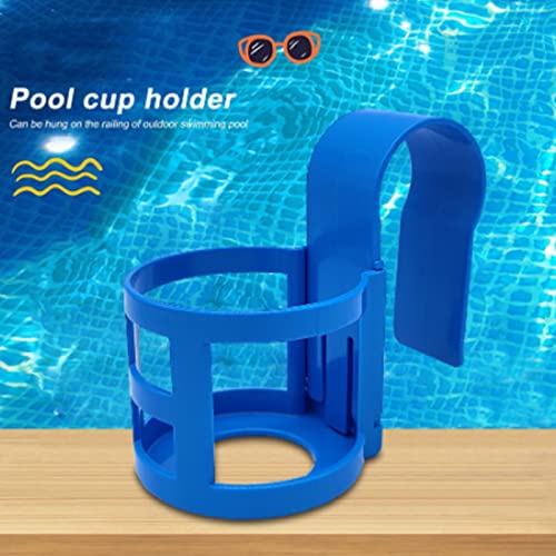 4-Pack Poolside Cup Holders for Above Ground Pools, Pool Cup Holder for Refreshing Drinks, Only Fits 2 Inch Or Less Round Top Bar - Strong and Durable Easy to Use Clip-On No-Spill Cup Holders (Blue)